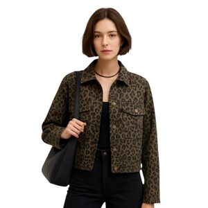 Sanctuary Animal Print Jacket Women’s L - Brown Black Cropped Utility